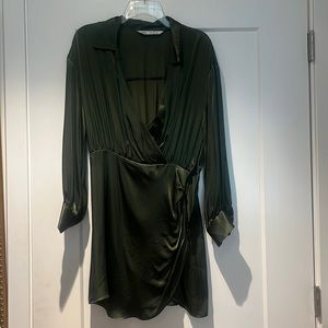 Green Satin Effect Zara Wrap Dress - Medium
